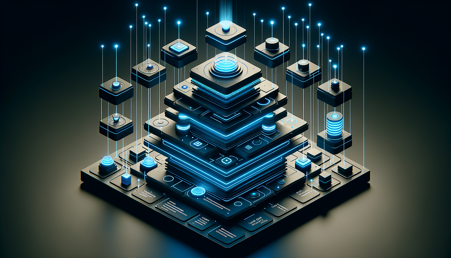 Layered isometric visualization of the SonicJS plugin architecture with stacked request lifecycle layers, floating plugin module blocks, and glowing hook event pulses propagating through the stack